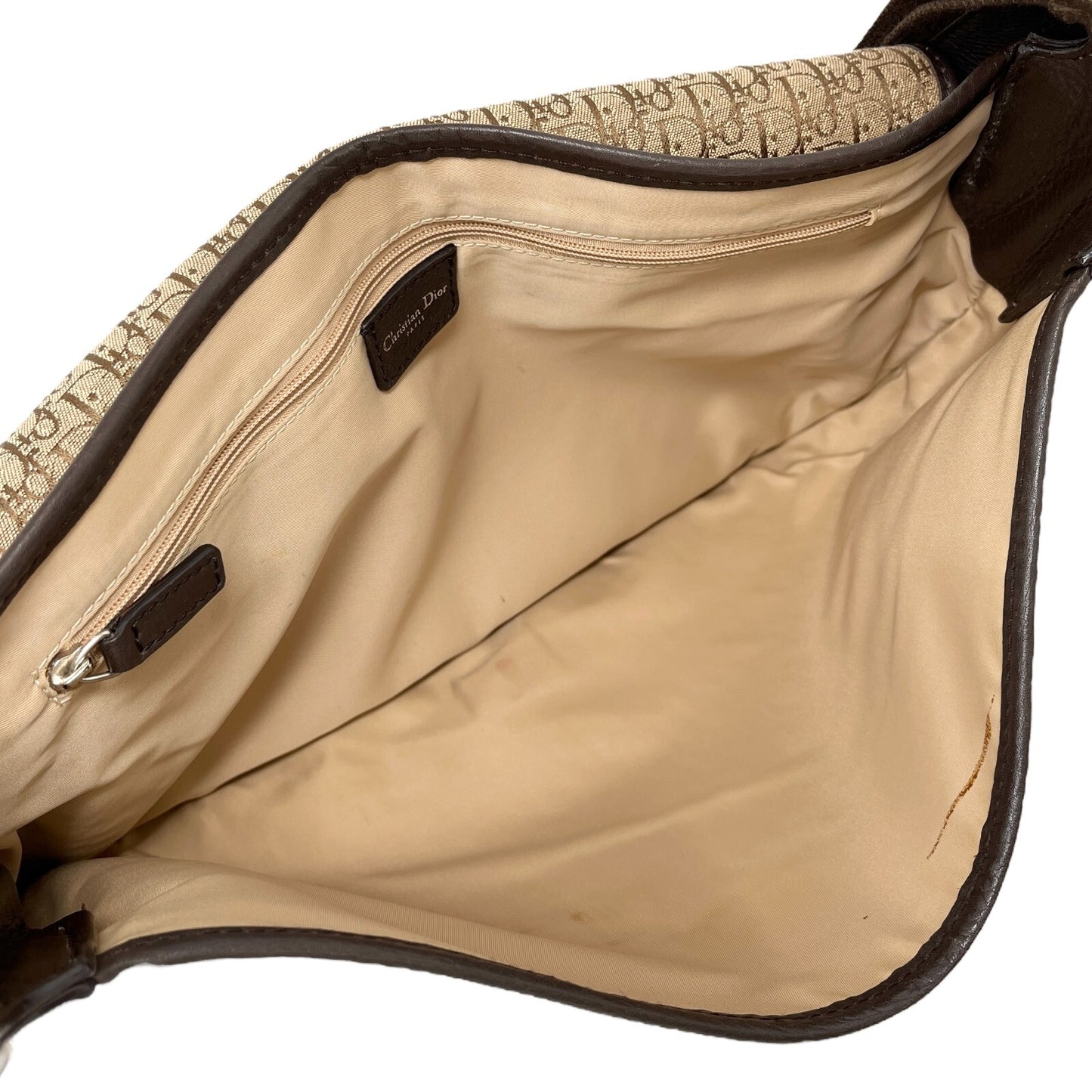 Christian Dior Vintage Trotter Monogram Crossbody Shoulder Bag Beige Canvas