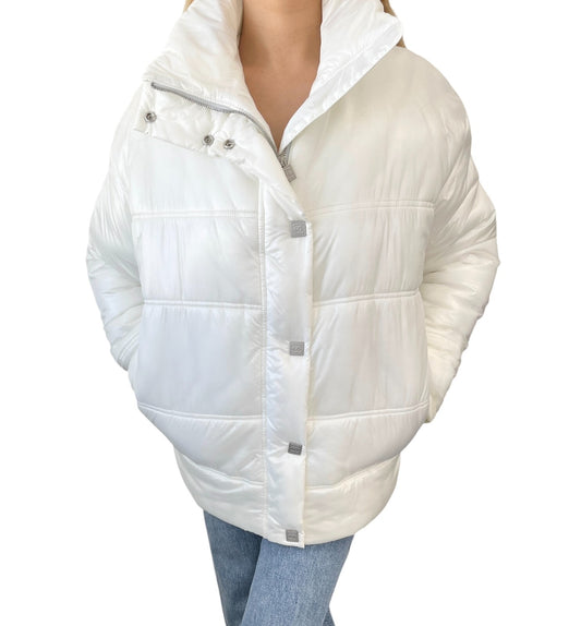 CHANEL Sport Vintage 03A CC Logo Puffer Jacket #38 Zip Button White Polyamide