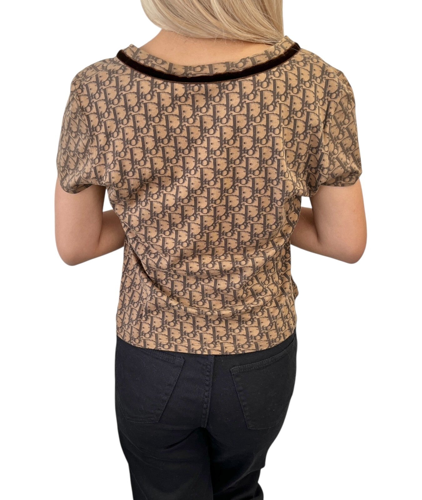Christian Dior Vintage 2005 Trotter Monogram V-neck T-shirt #40 Top Brown Ribbon