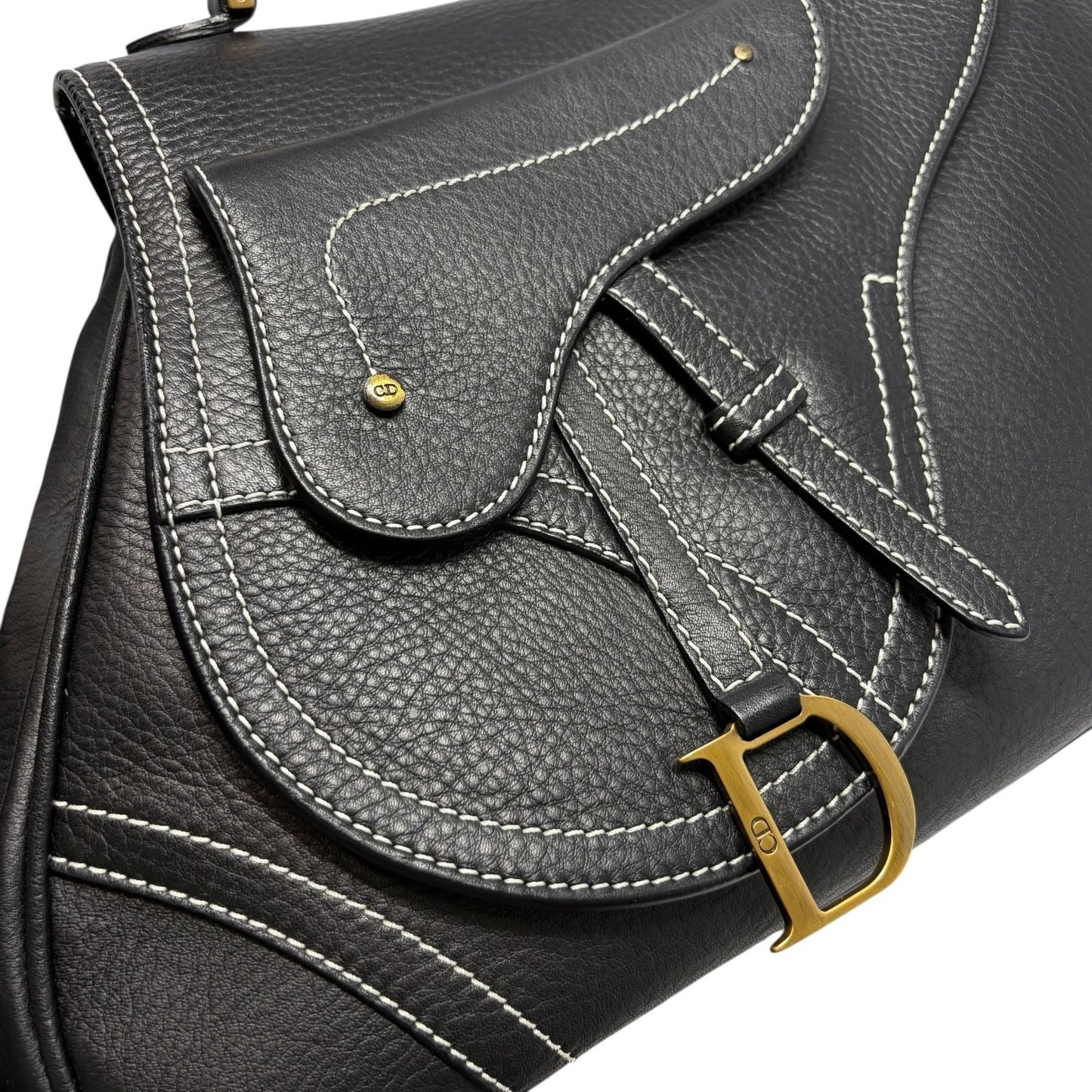 Christian Dior Vintage Double Saddle Stitch 2way Bag  Black Leather 902446