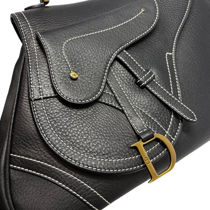 Christian Dior Vintage Double Saddle Stitch 2way Bag  Black Leather 902446