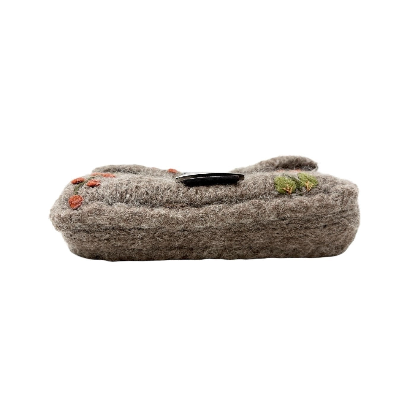 FENDI Vintage FF Mamma Baguette Wool Knit Shoulder Bag Gray Brown Flower