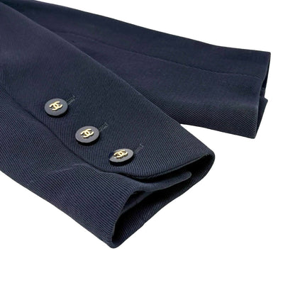 CHANEL Vintage 94A CC Logo Button Jacket #38 Blue Gold Wool Pockets 901975