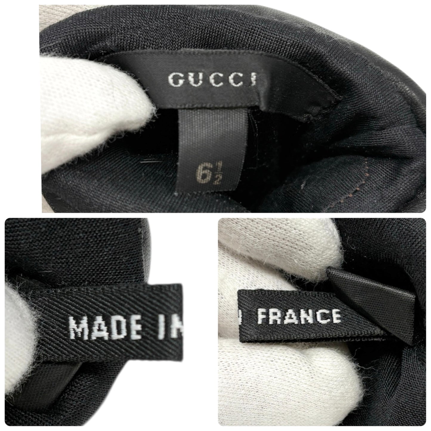 GUCCI Vintage Horsebit Fur Trim Lambskin Leather Gloves #6.5 Black Silver