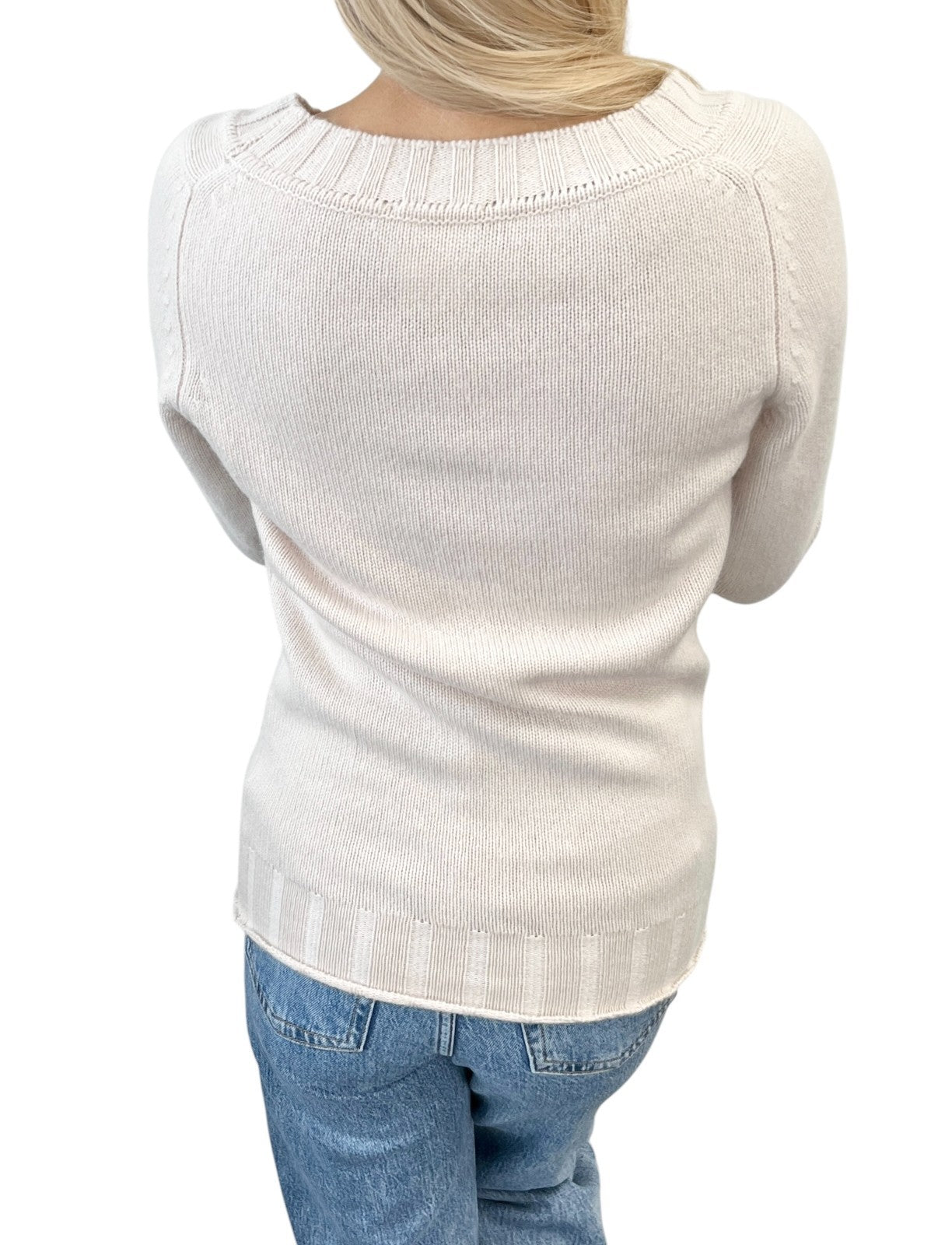 CHANEL Vintage P44576 CC Logo Cashmere Knit Sweater Top #34 Beige Ivory 901966