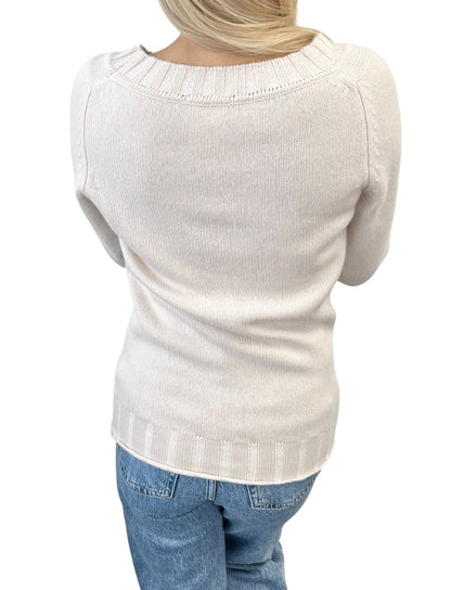 CHANEL Vintage P44576 CC Logo Cashmere Knit Sweater Top #34 Beige Ivory 901966
