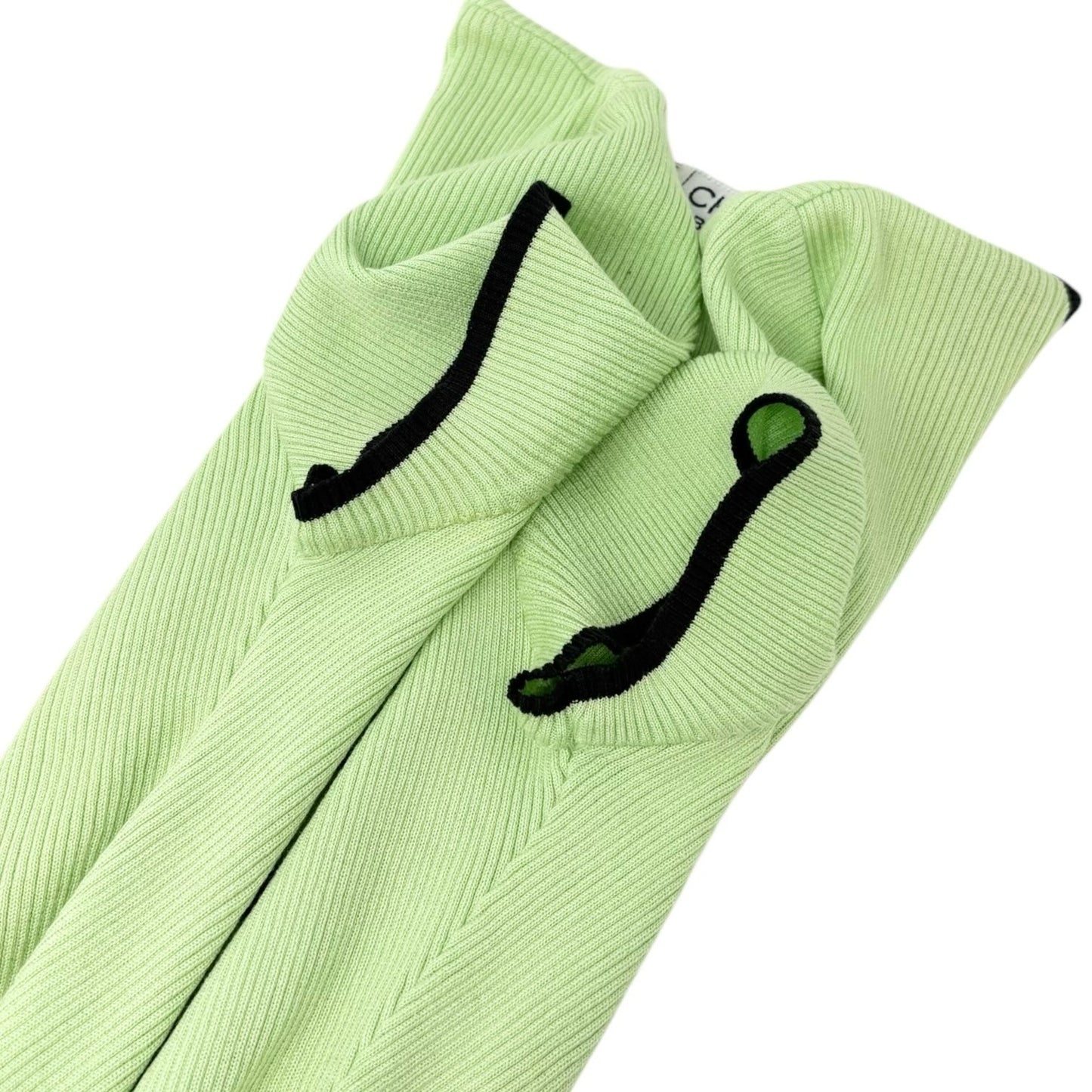 CHANEL Vintage 95P CC Logo Button Knit Cropped Ribbed T-shirt #38 Green Cotton