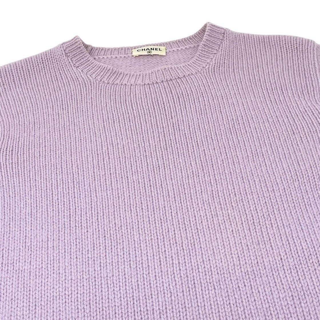 CHANEL Vintage CC Mark Logo Knit Sweater Top Short Sleeve Cashmere Purple