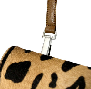 FENDI Vintage FF Logo Mamma Baguette Waist Bag Leopard Brown Calf Hair Rank AB