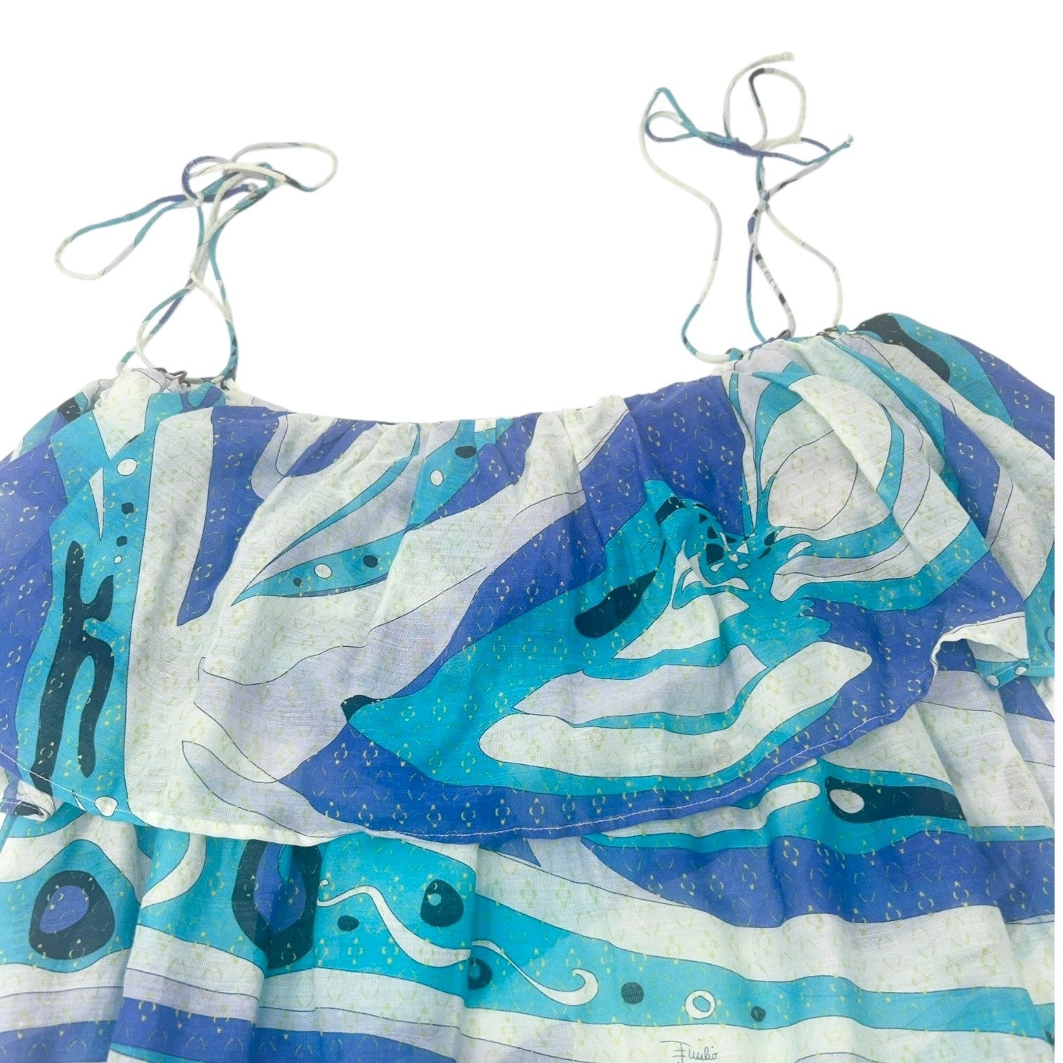 EMILIO PUCCI Vintage Logo Multicolor Camisole One-Piece Dress #40 Blue Cotton