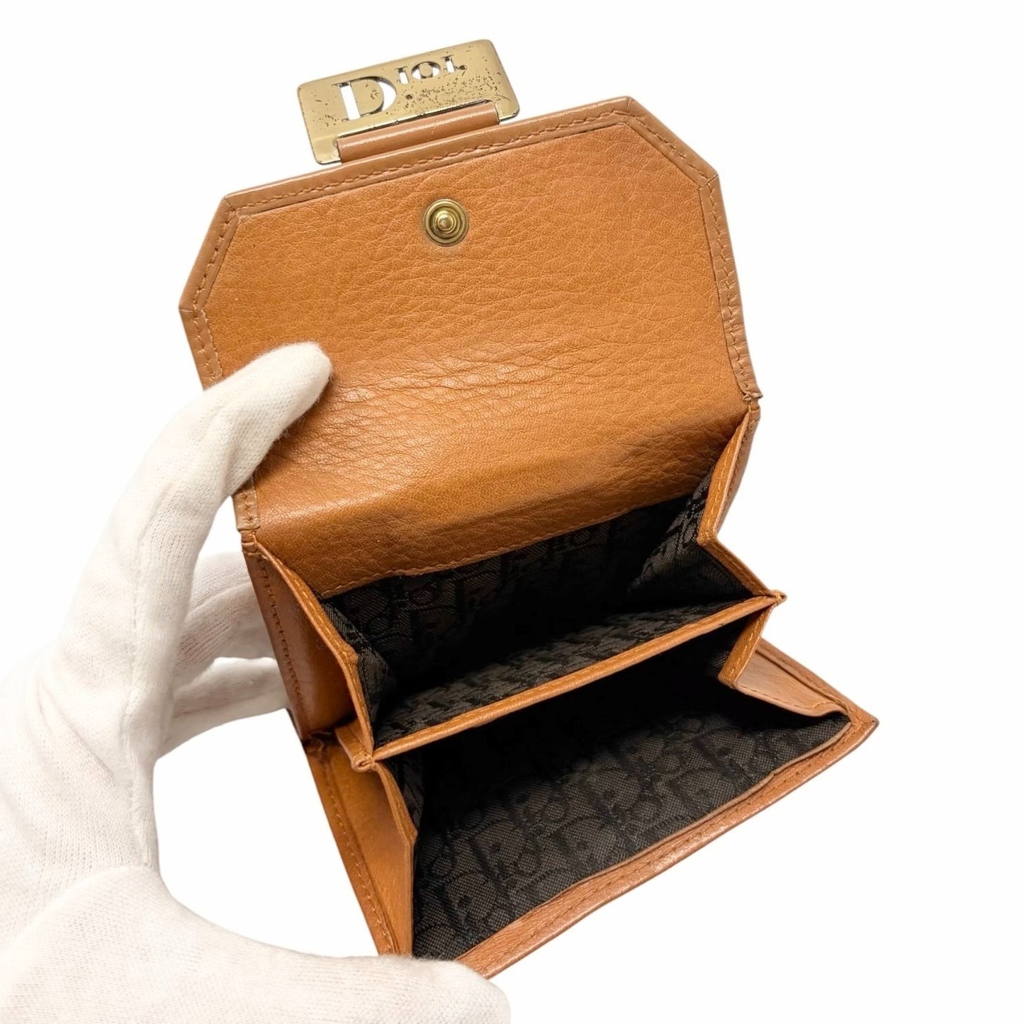 Christian Dior Vintage Street Chic Logo Wallet Leather Brown Gold 902404