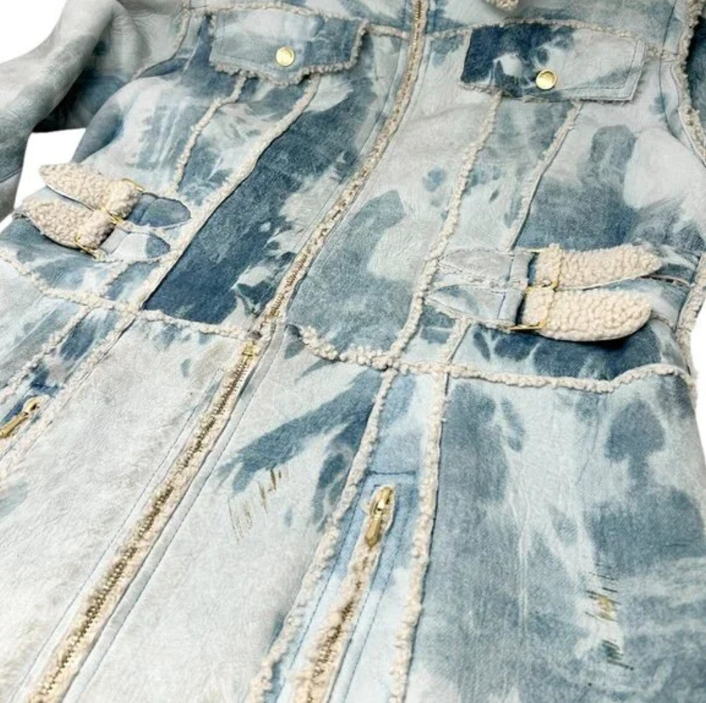 Christian Dior Vintage 2000 Tie-Dye Mouton Long Jacket Coat #40 Light Blue