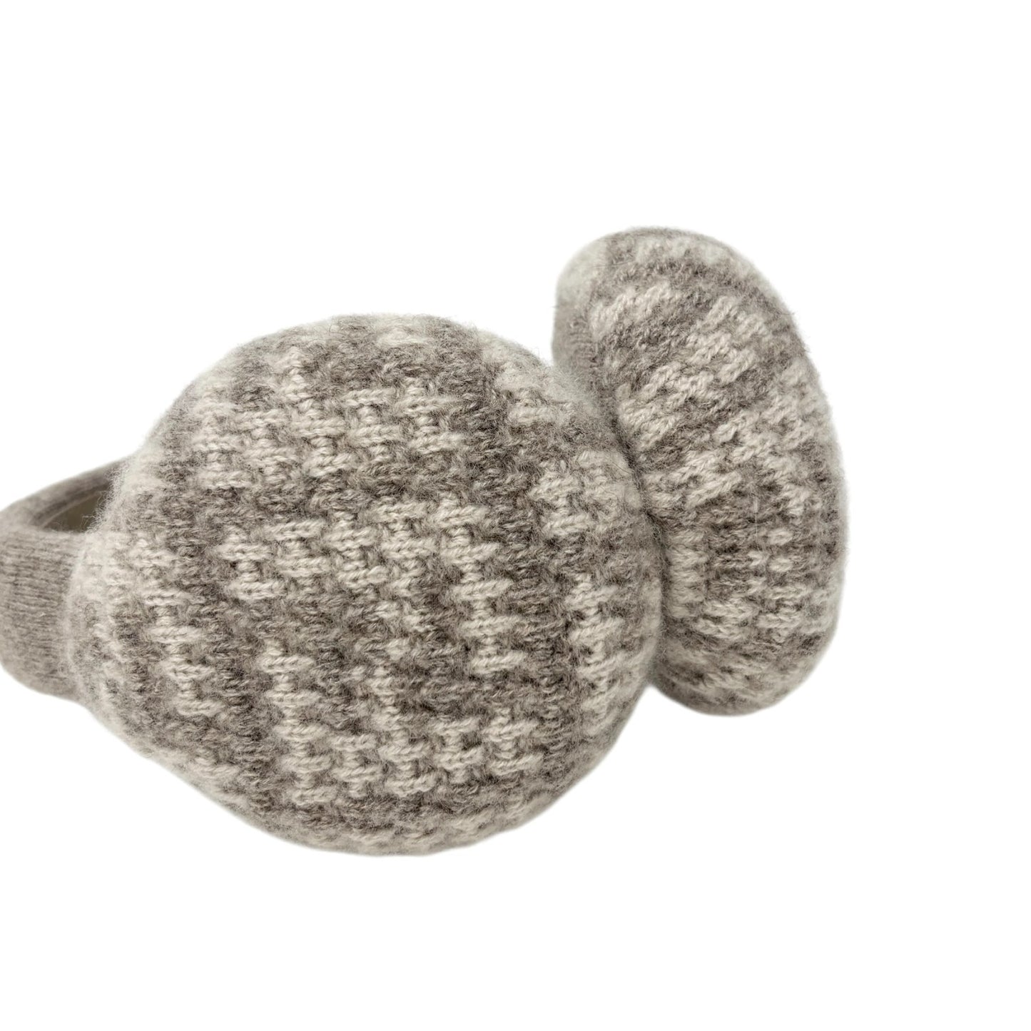 FENDI FF Zucca Monogram Logo Knit Earmuffs Hair Accessory Gray Greige Cashmere