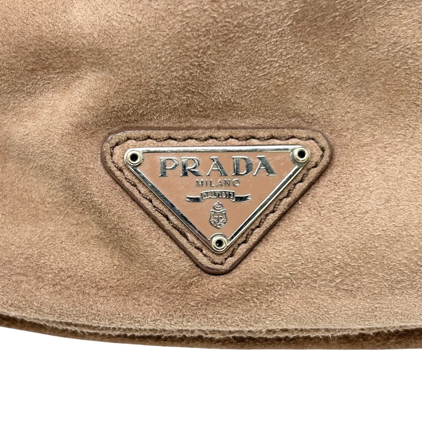 PRADA Vintage Logo 2way Crossbody Bag Clutch Pochette Mocha Brown Suede Zip