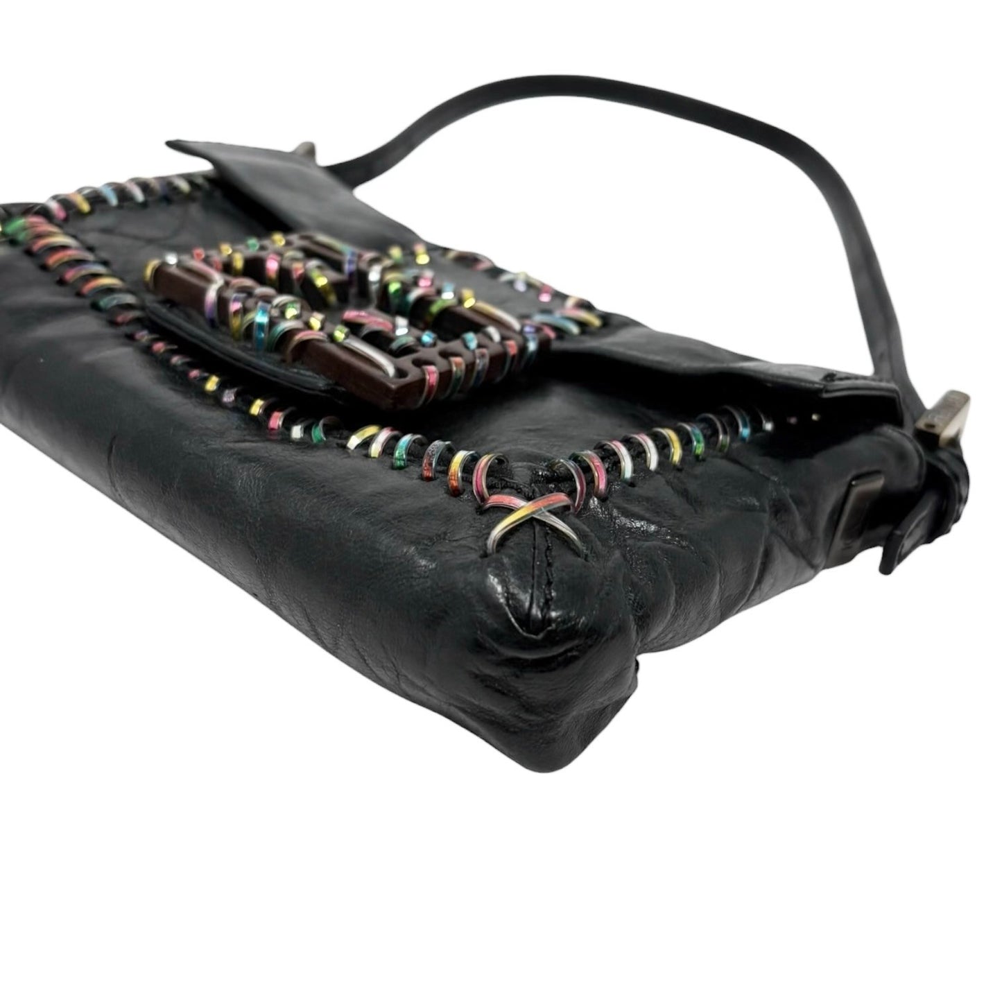 FENDI Vintage Mamma Baguette Multicolor Whipstitch Mini Bag Black 901874