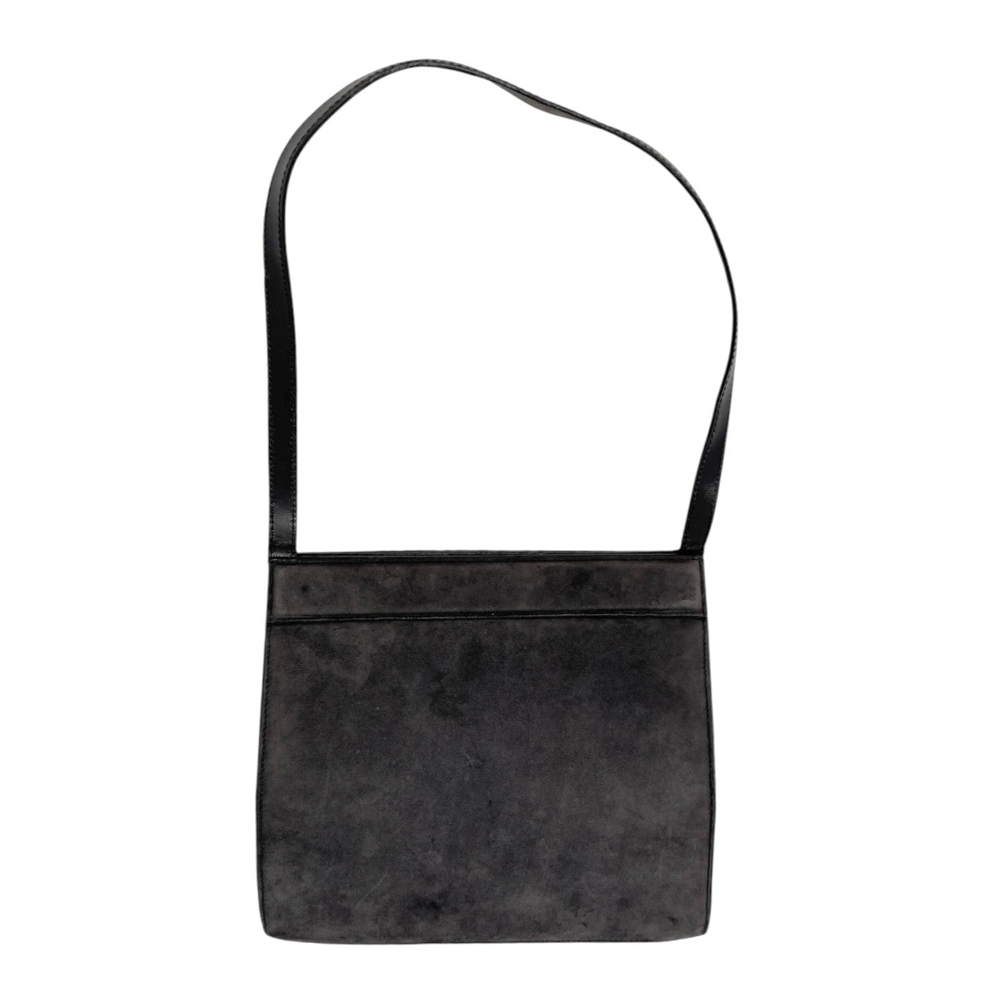 GUCCI Vintage G Square Logo Shoulder Bag Gray Gold Suede Leather