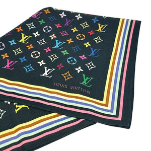LOUIS VUITTON Vintage LV Logo Monogram Multicolor Scarf Wrap Shawl Black