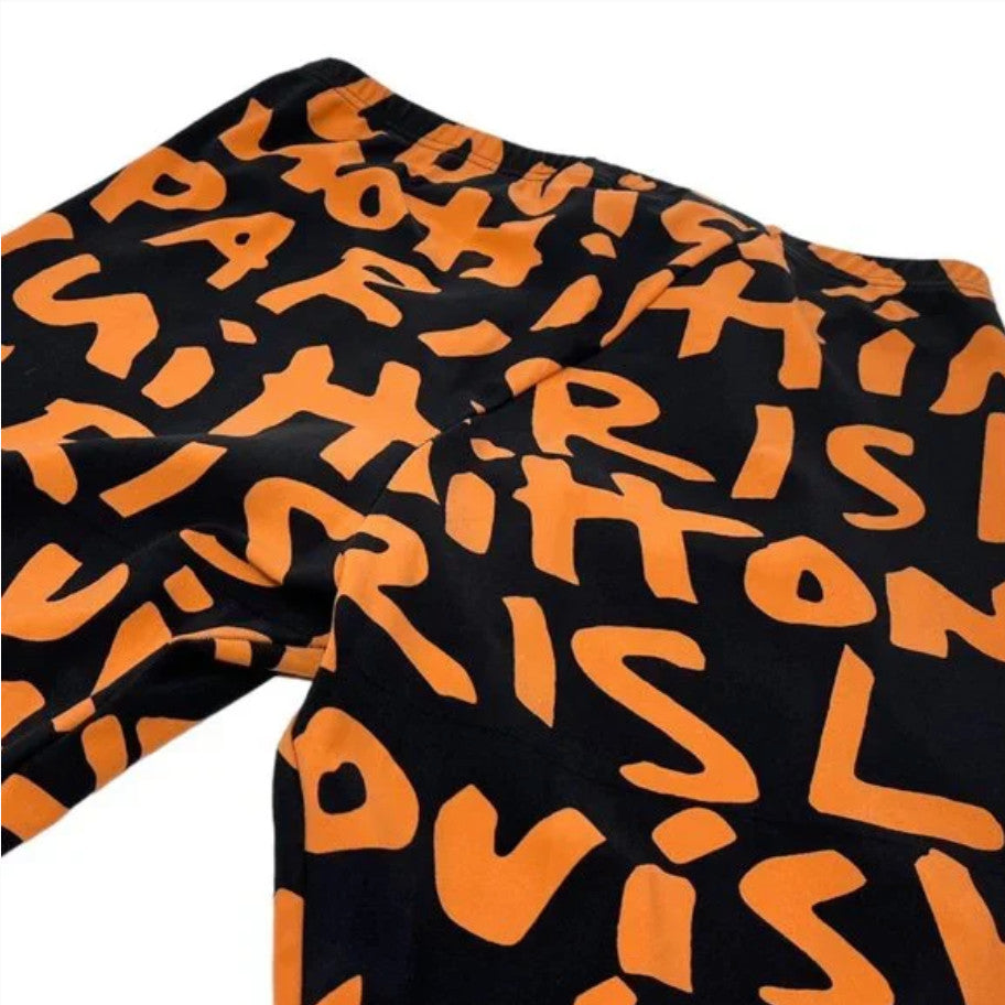 LOUIS VUITTON Vintage Graffiti Leggings #34 Pants Black Orange Nylon