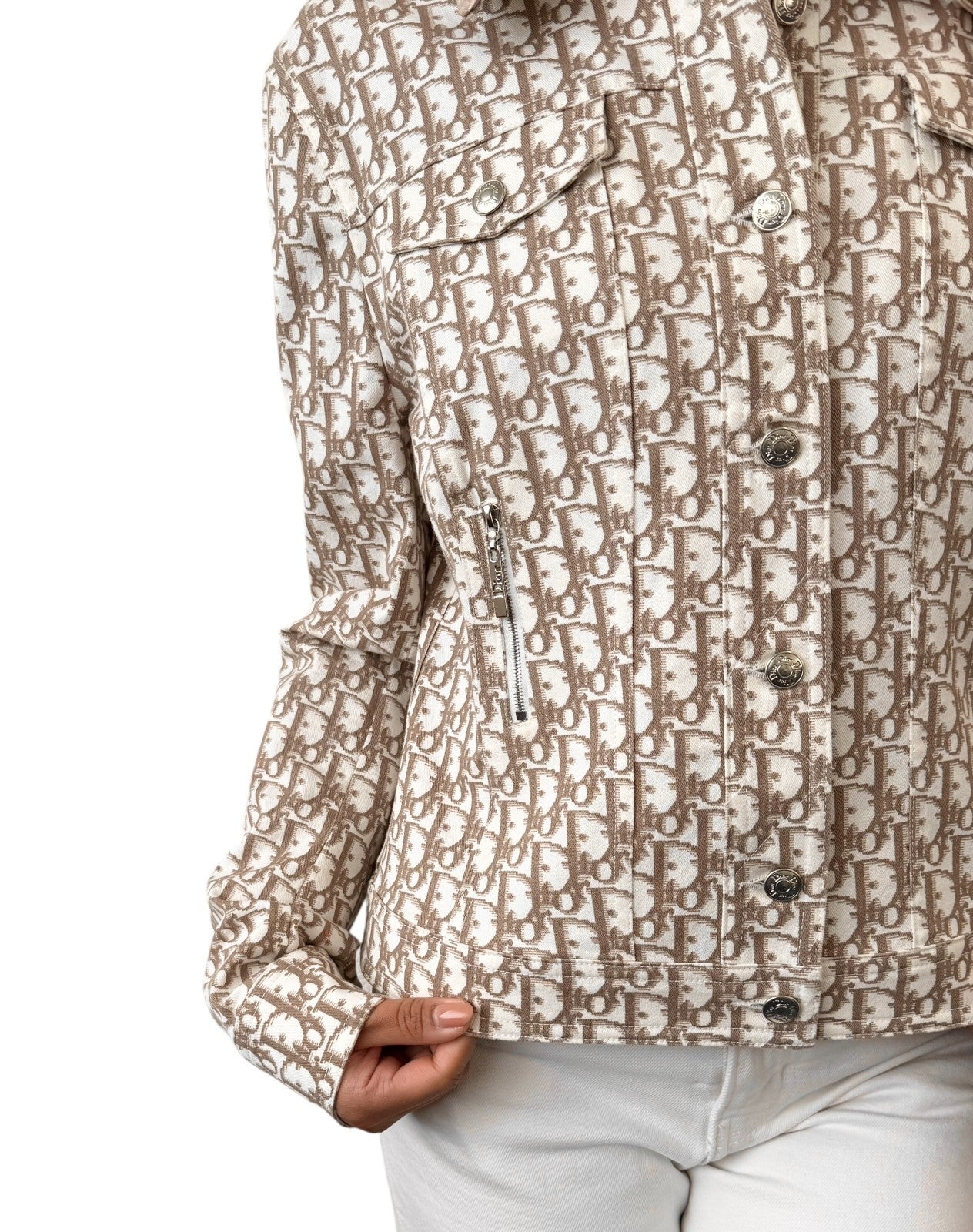 Christian Dior Vintage Trotter Monogram Jacket #42 Beige Cotton Velour Ribbon