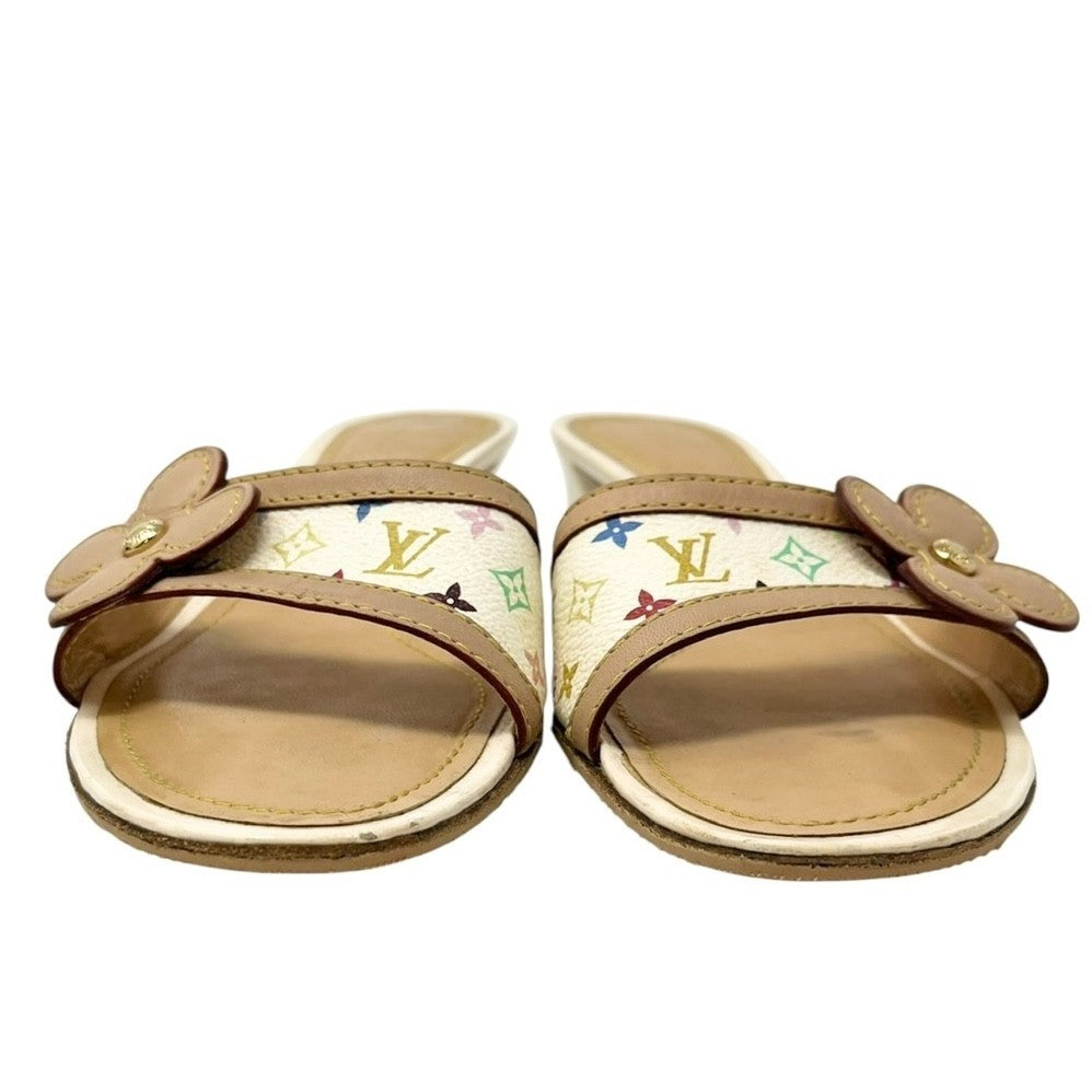LOUIS VUITTON Vintage Logo Monogram Multicolor Sandals #36-36.5 White Leather