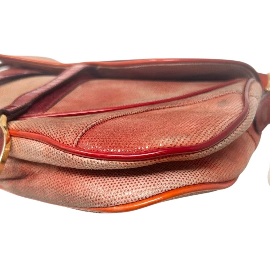 Christian Dior Vintage 2000 Double Saddle Shoulder Bag Red Gold Coated Suede