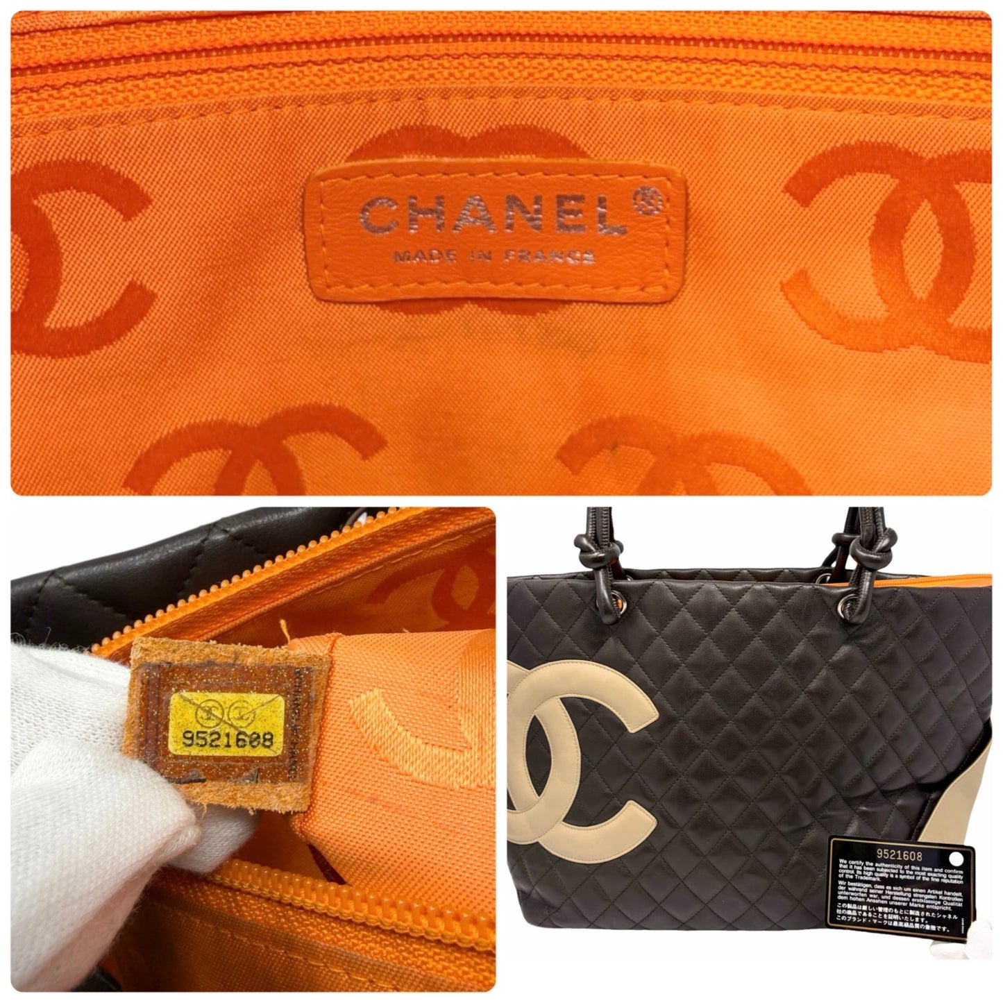 CHANEL Vintage Cambon Line CC Logo Quilted Tote Bag Brown Beige Leather