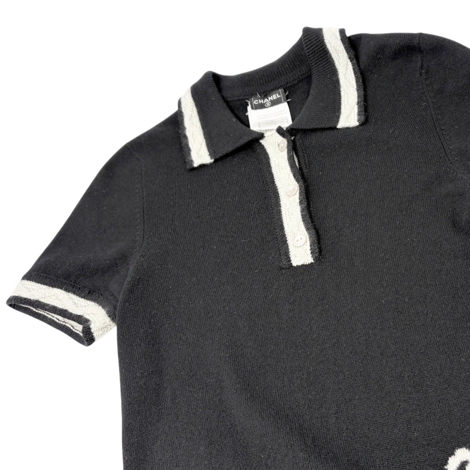 CHANEL Vintage 04A CC Logo Knit Dress One-piece #34 Black Gray Cashmere Button