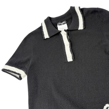 CHANEL Vintage 04A CC Logo Knit Dress One-piece #34 Black Gray Cashmere Button