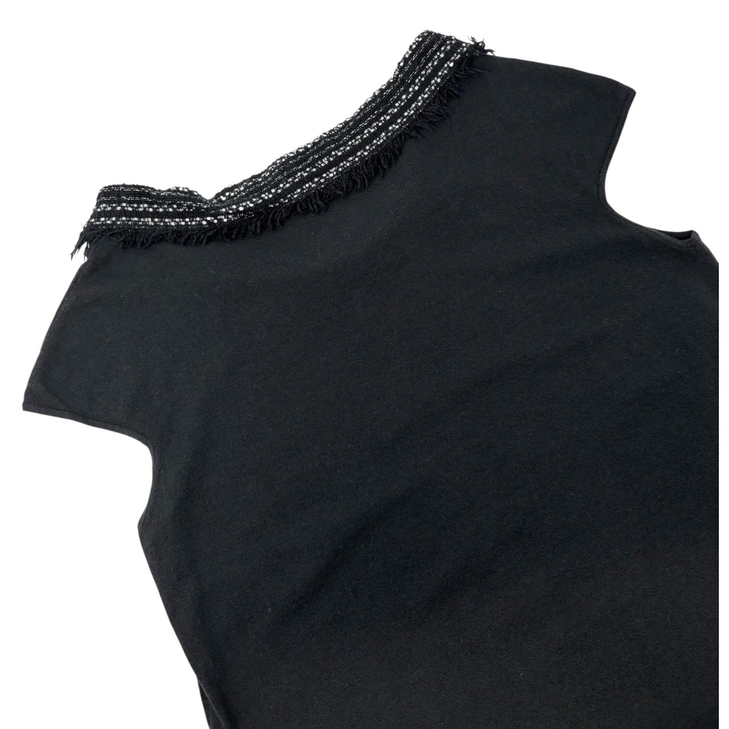 CHANEL Vintage 05P CC Logo Knit Top Pullover #44 Black Short Sleeve Tweed
