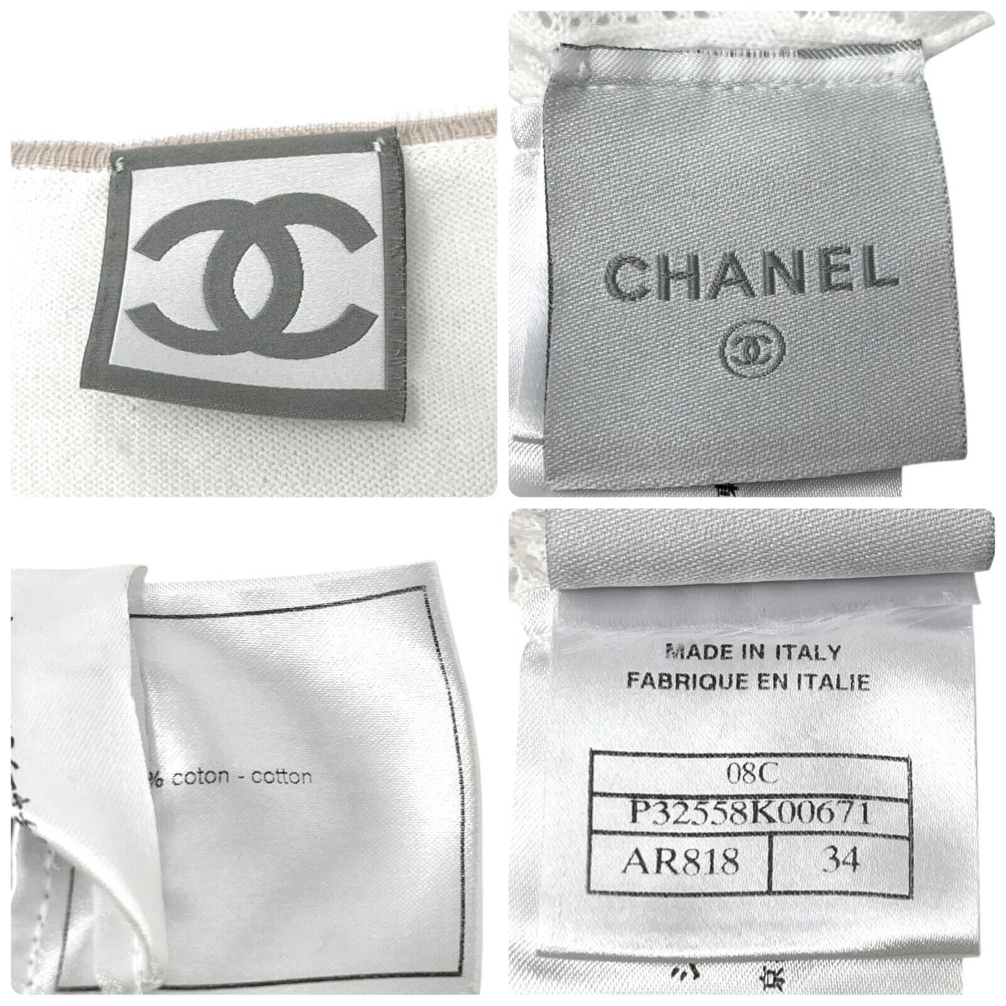 CHANEL Sport Vintage 08C CC Mark Logo Knit Tank Top #34 White Cotton Rank AB