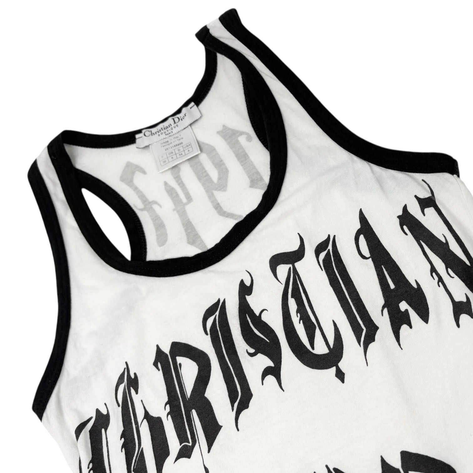 Christian Dior Vintage 2002 John Galalliano Logo Tank Top #36 White Black