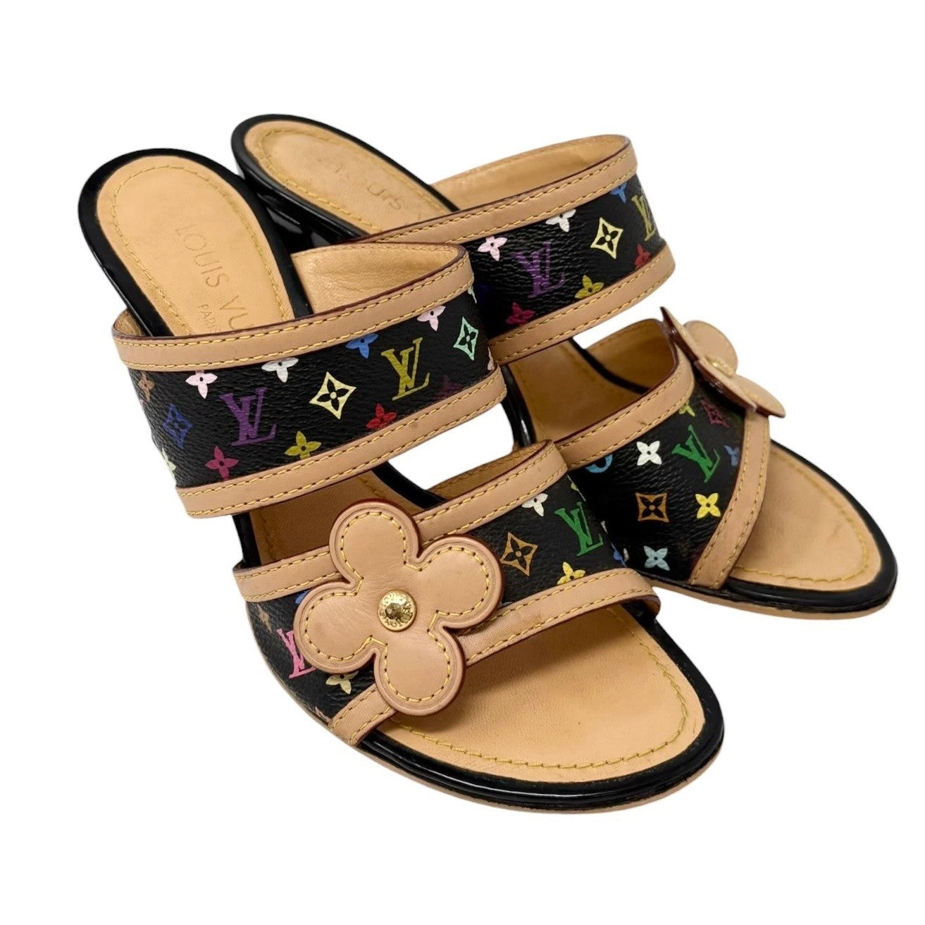 LOUIS VUITTON Vintage Monogram Multicolor Flower Sandals Heels #36.5 901940