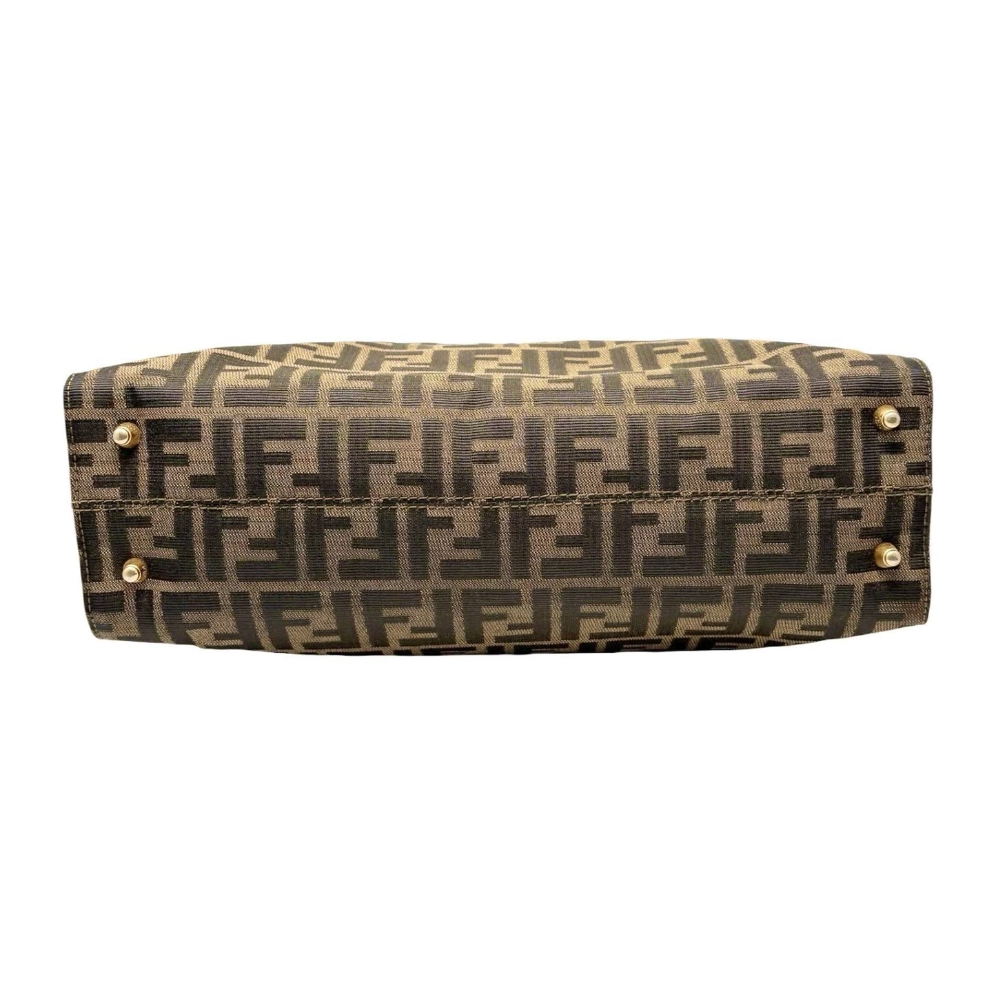 Fendi Vintage Zucca Canvas Tote Bag FF Logo Monogram Brown Gold Leather