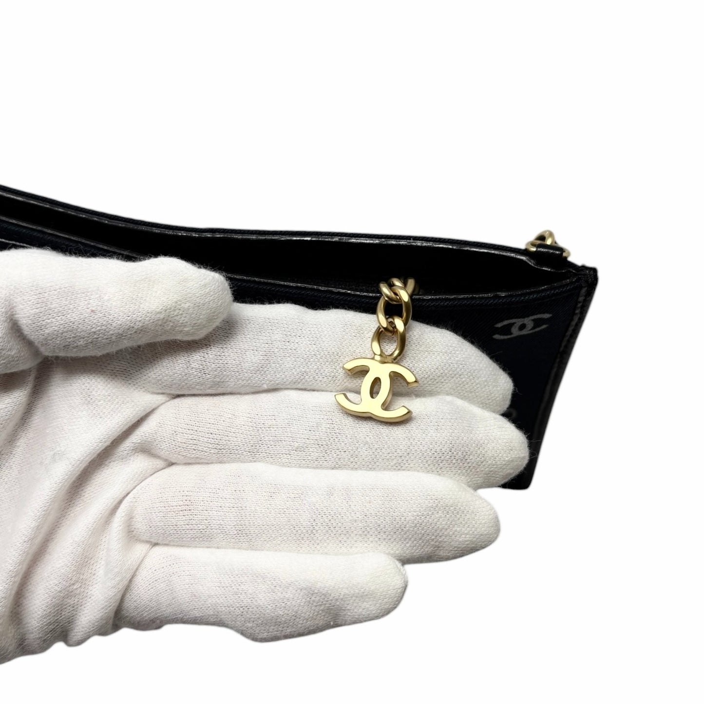 CHANEL Vintage CC Logo Icon Print Canvas Shoulder Bag Pochette Dark Blue Chain