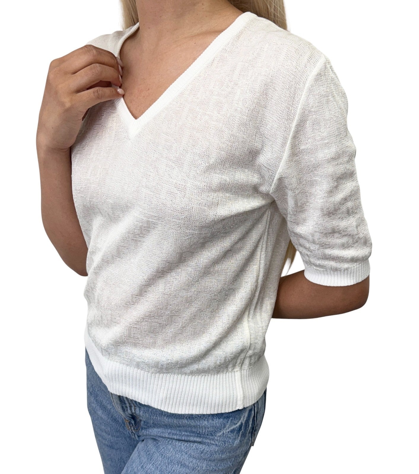 Christian Dior Vintage Trotter Monogram V-neck T-shirt Top #M White 902430