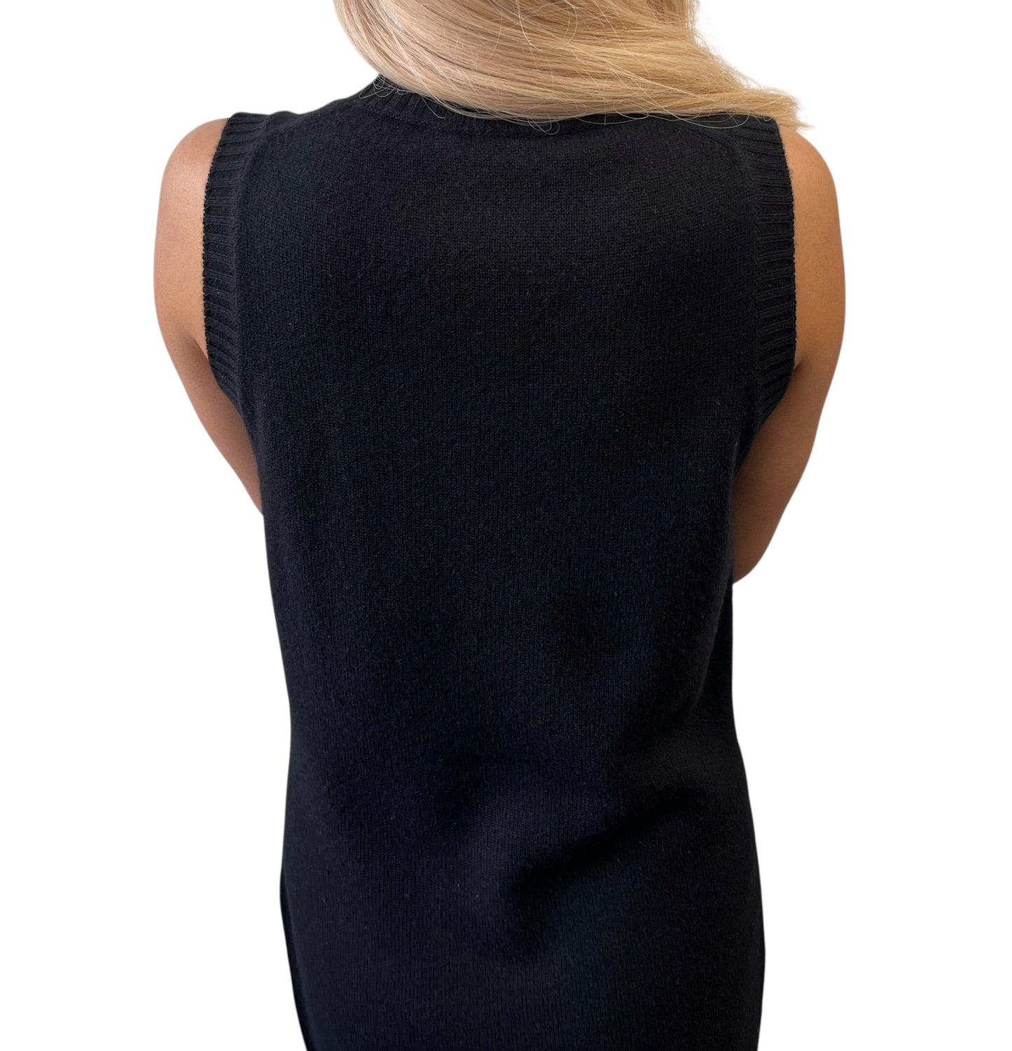 CHANEL Vintage P42027 CC Turnlock Sleeveless Cashmere Knit Dress #36 Black