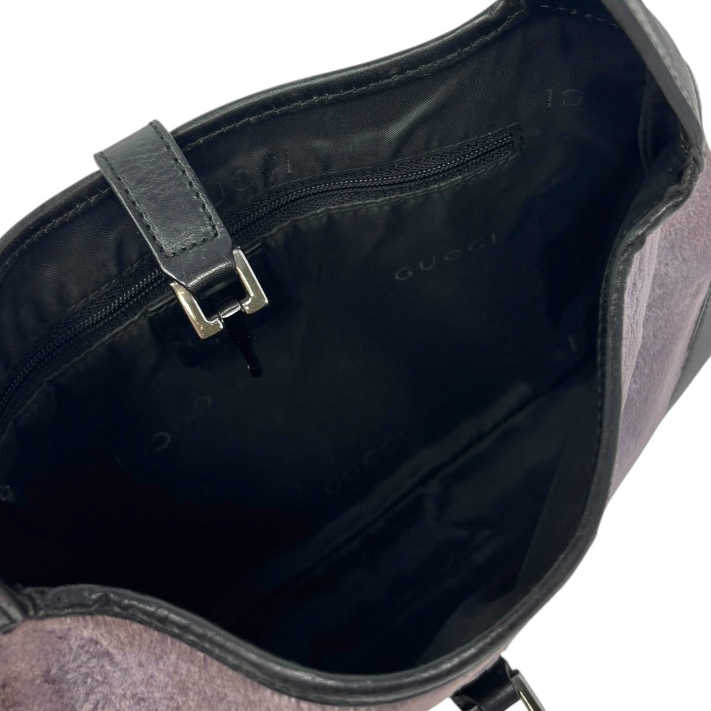 GUCCI Vintage Logo Jackie Velour Shoulder Bag Handbag Purple Black 902061