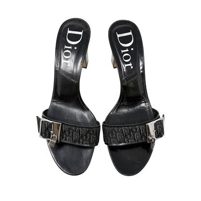 Christian Dior Vintage Trotter Monogram Sandals Heels #37 Black Silver 902027