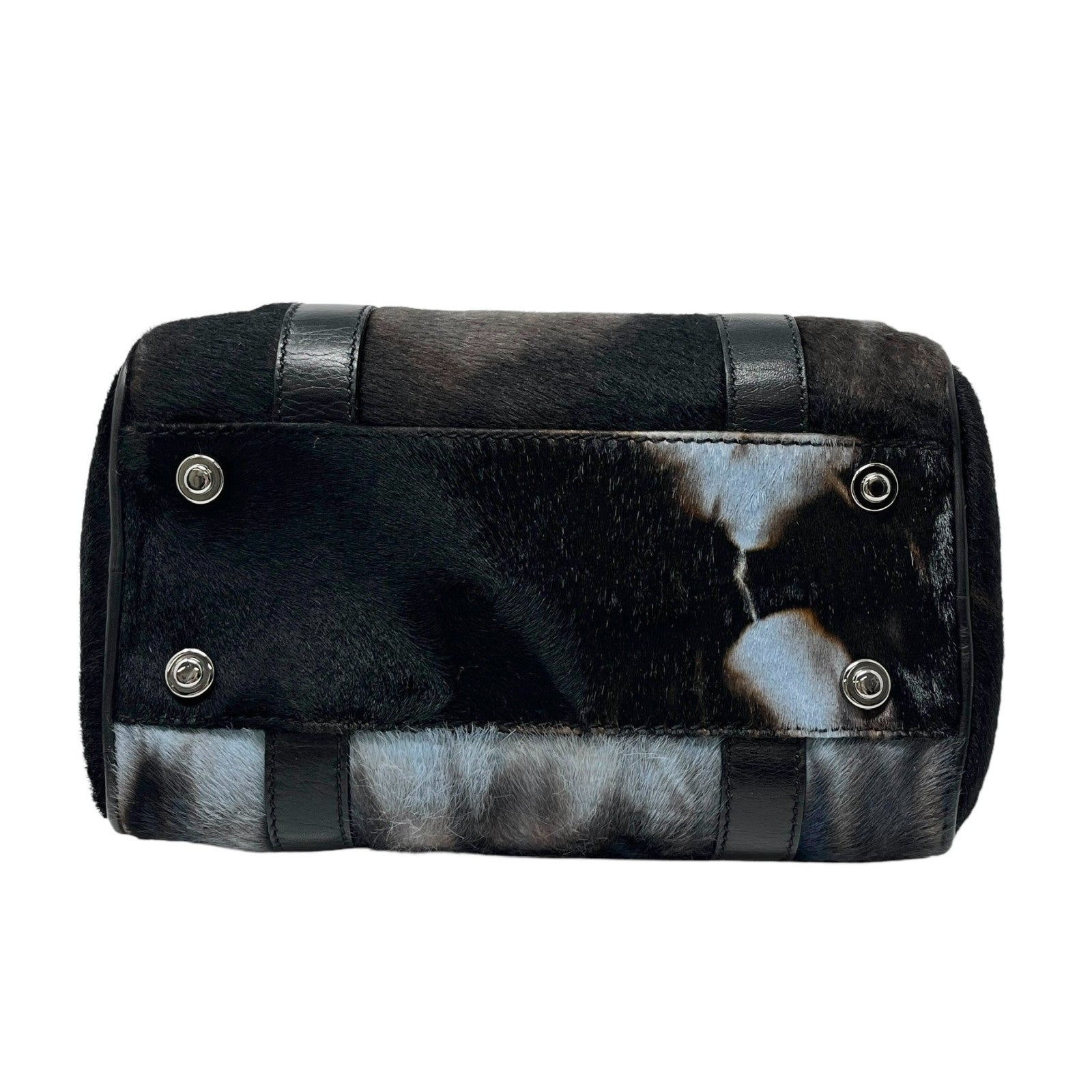 Christian Dior Vintage Mini Bowler Bag Padlock Tie Dye Calf Hair Black Blue