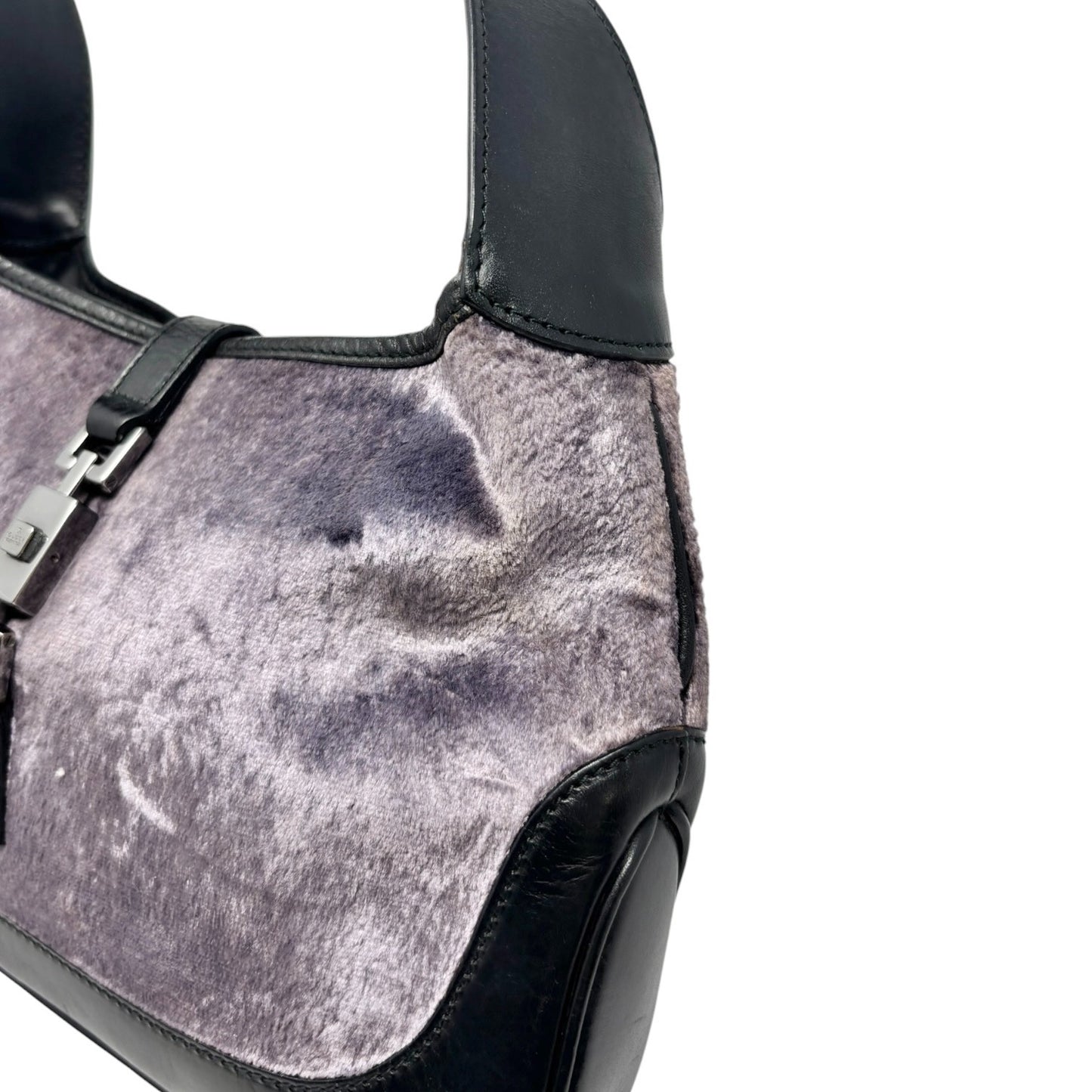 GUCCI Vintage Logo Jackie Velour Shoulder Bag Handbag Purple Black 902061