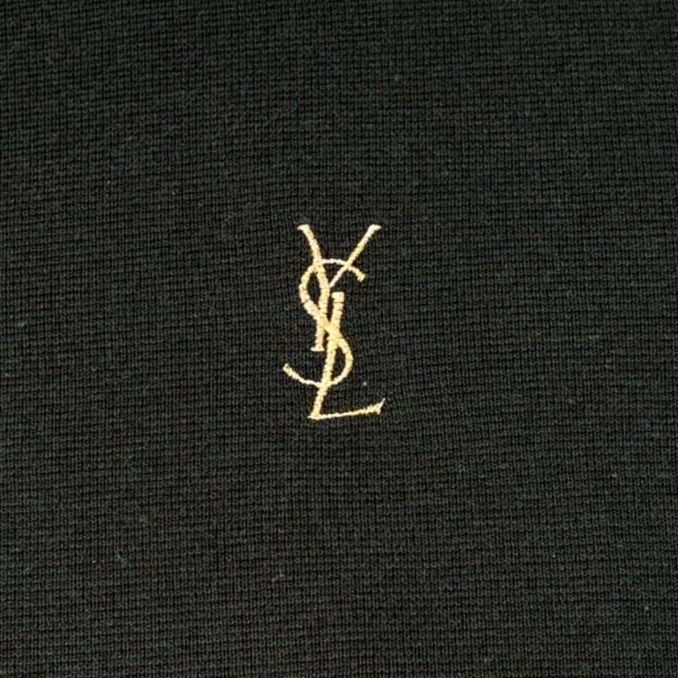 Yves Saint Laurent Vintage YSL Logo Knit T-shirt Top #M Black Gold Cotton