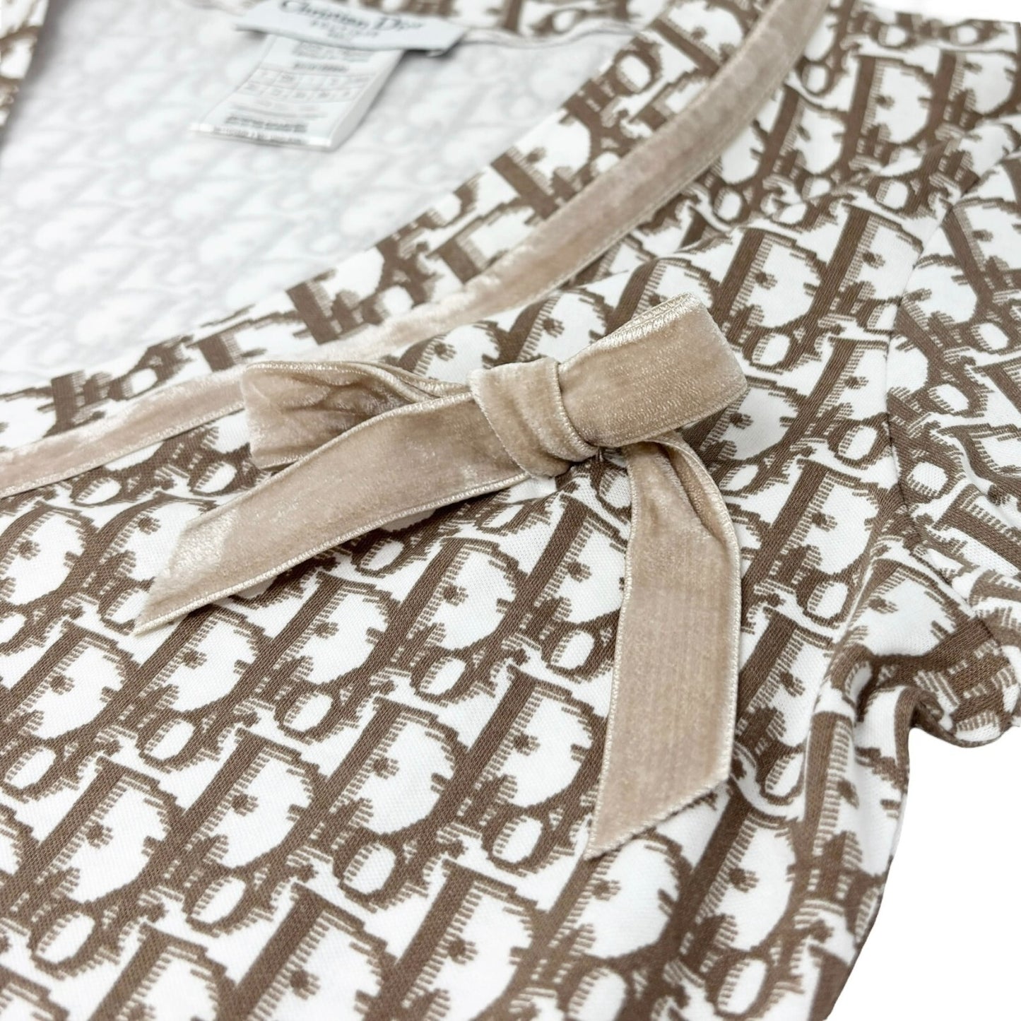 Christian Dior Vintage 2005 Trotter Monogram V-neck T-shirt Top Cream Ribbon