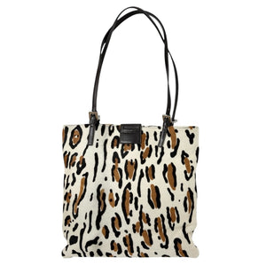 FENDI Vintage FF Logo Mamma Baguette Tote Bag Animal Print White Calf Hair