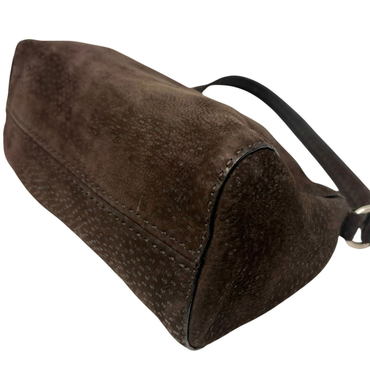 PRADA Vintage Triangle Logo One Shoulder Bag Textured Suede Brown Leather 902350