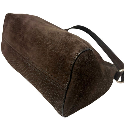 PRADA Vintage Triangle Logo One Shoulder Bag Textured Suede Brown Leather 902350