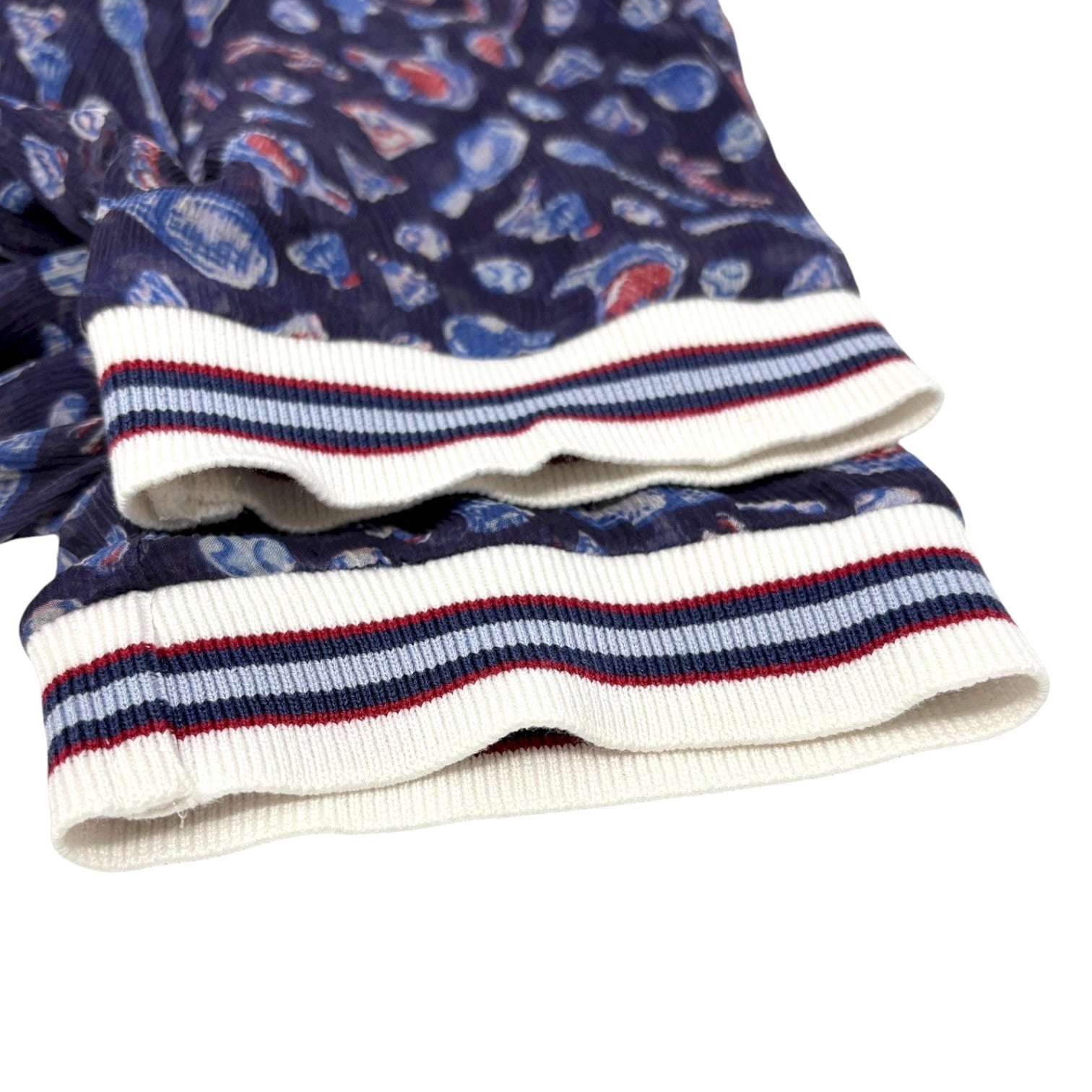 CHANEL Sport Vintage 06P Polo Shirt Top #34 Blue White Silk V-Neck Tennis