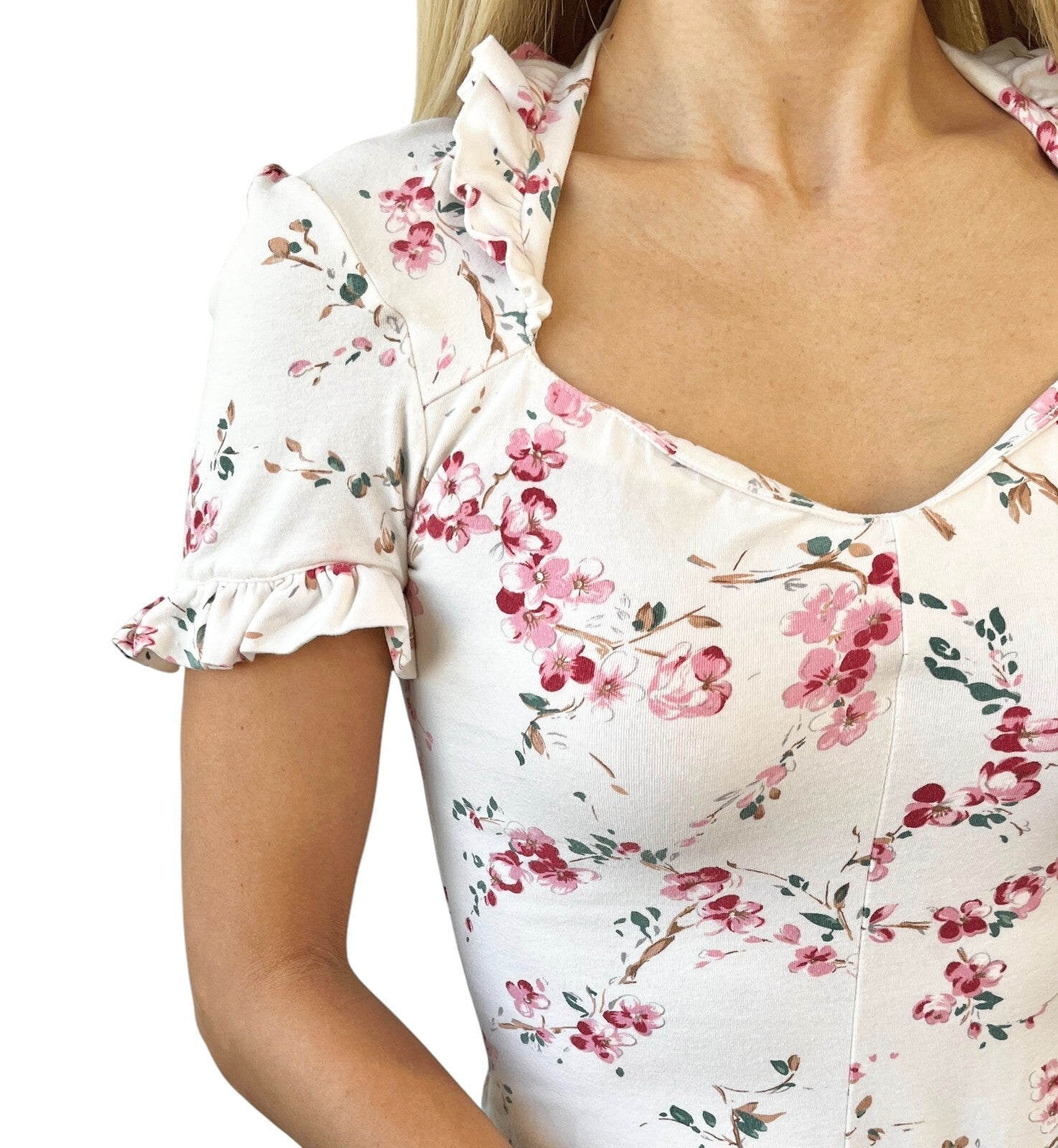 Vivienne Westwood Vintage Logo T-shirt Top #S White Pink Cotton Flower Frill