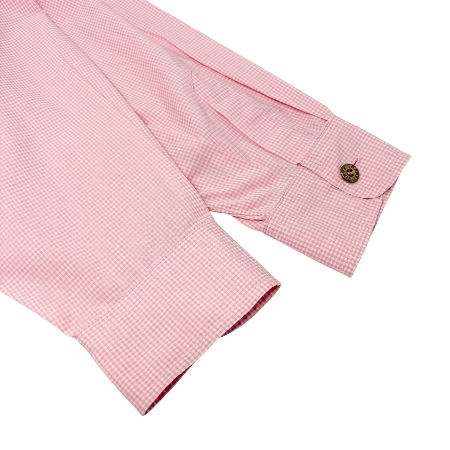 CHANEL Vintage CC Logo Gingham Check Button Up Shirt Top Pink  Cotton 901849