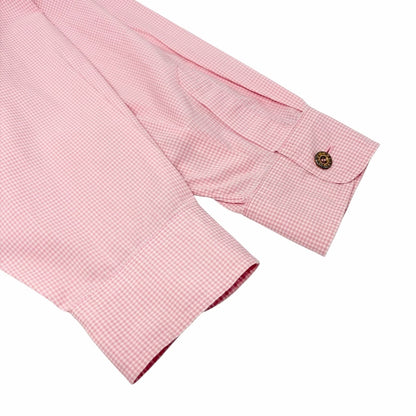 CHANEL Vintage CC Logo Gingham Check Button Up Shirt Top Pink  Cotton 901849