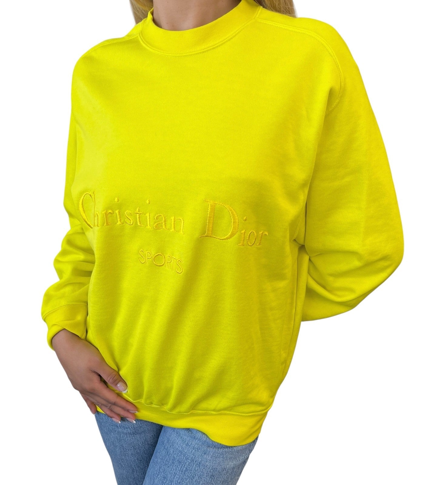 Christian Dior Sports Vintage Big Logo Sweatshirt Top #L Pullover Yellow Cotton